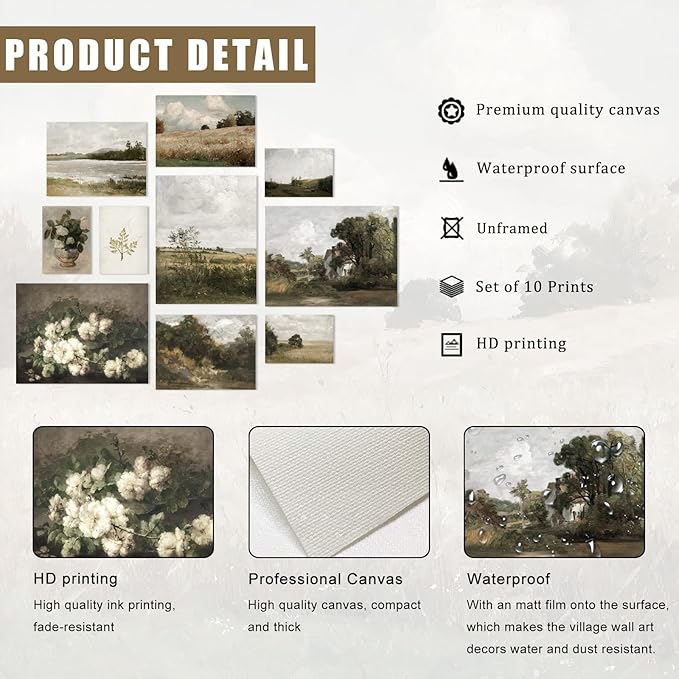 uniro Vintage Wall Art Decor Prints Farmhouse Wall Decor Vintage French Country Canvas Wall Art Prints Nature Landscape Flower Botanical Painting Poster Rustic Cottagecore Decor Retro Aesthetic