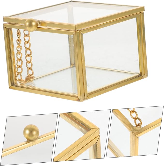 Happyyami Glass Vintage Jewelry Box with Lid Decorative Keepsake Case for Jewelry and Makeup Organizer Elegant Transparent Square Storage Box for Women Special Occasions