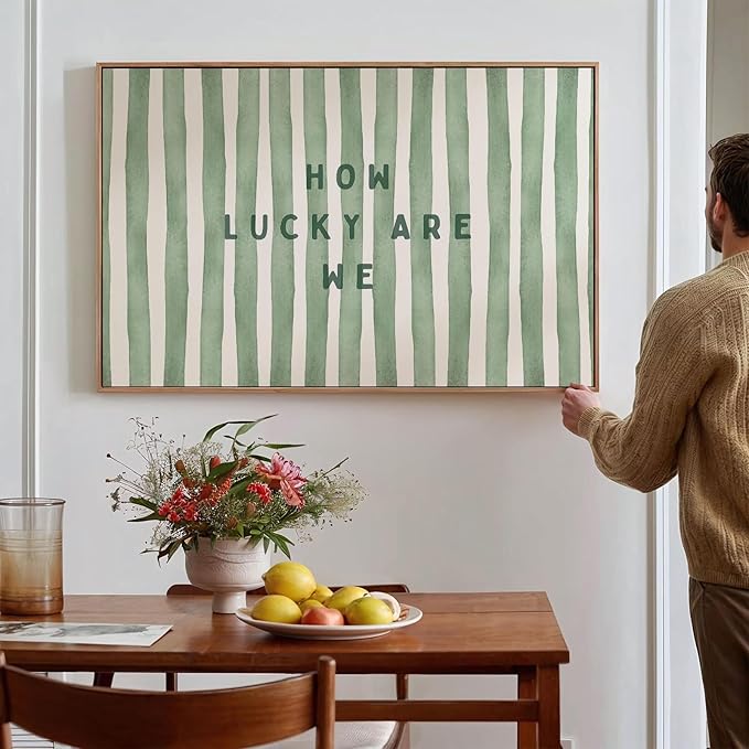 Trendy Wall Art How Lucky are We Positive Quote Inspirational Poster Canvas Print Green Preppy Wall Art Minimalist Girly Aesthetic Room Decor for Bedroom Office Apartment Dorm, Unframed 24"x16"
