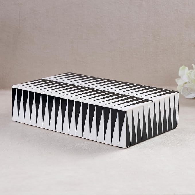 Handicrafts Home Large Decorative Storage Box with Lid– 10x6x2.5” Coffee Table Organizer, Keepsake-Decorative Boxes for Home Decor, Stylish Decorative Box for Office Décor-Monochrome