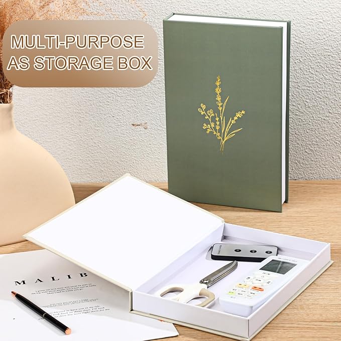 Cinnvoice Set of 2 Aesthetic Decorative Books Boxes, Faux Books Stacked for Decoration for Coffee Tables Modern Home Bookshelves Decor, Fake Fashion Photo Storage Boxes(Sage Green Beige)