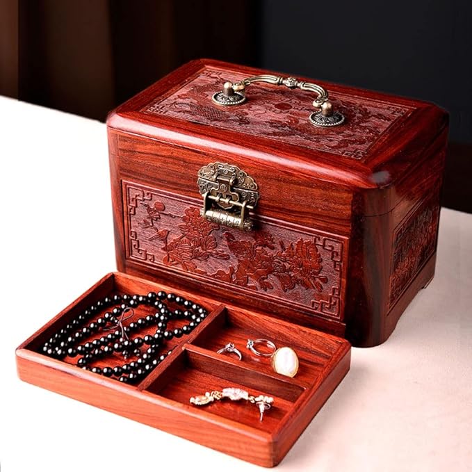 Makeup Organizers Mahogany Jewelry Box Chinese Retro Storage Box Ring Earring Necklace Bracelet Watch Small Jewelry Storage Box Jewelry Box 10.62 inches Jewelry Case