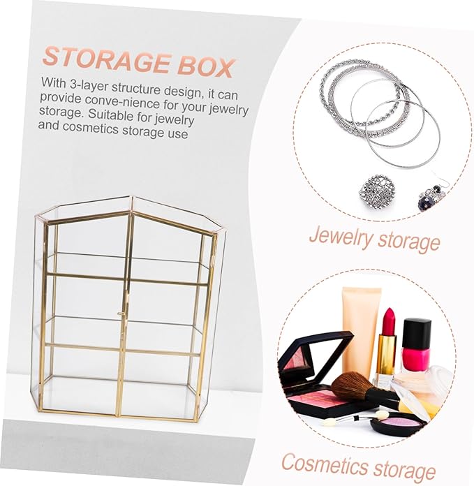 OUNONA 1Pc Glass Jewelry Box Aesthetic Desktop Cosmetics Organizer Durable Household Storage Case for Jewelry and Makeup Compact and Stylish Design