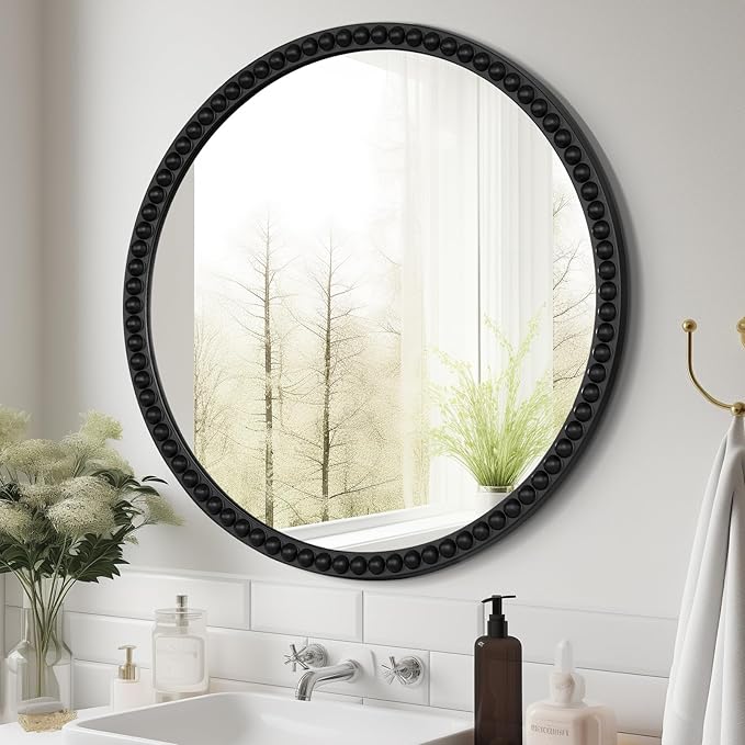 WallBeyond Round Mirrors for Wall Decor, 30'' Wall Mirror Decorative with Beaded Framed for Home Decoration Entryway Living Room Bedroom, Black