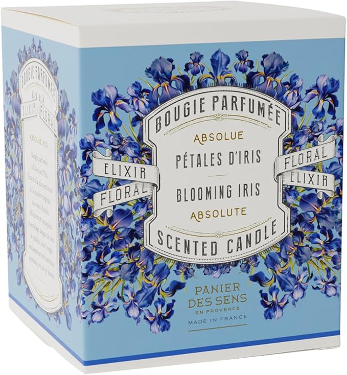 Panier des Sens Iris Candle - Hand-Poured in Provence, France - Long Lasting Scented Candles up to 55 Hours Burn Time - Iris Scented Candle - 100% Natural Cotton Wick - 6.3 oz Decorative Candles