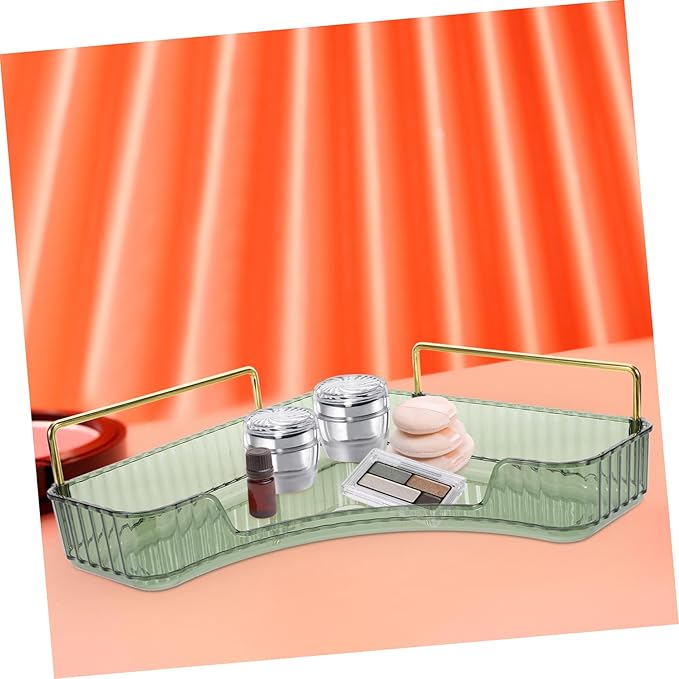 VOSAREA Triangular Makeup Organizer Green Cosmetic Storage Rack Single Layer Vanity Shelf for Bathroom Counter Perfume and Jewelry Display for Bedroom