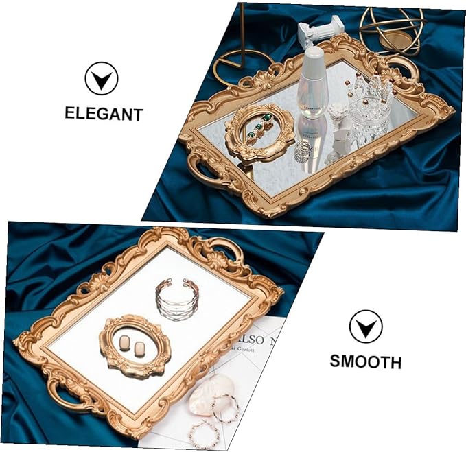 LIFKOME Vintage Gold Rectangular Mirror Tray Decorative Makeup Organizer Cosmetic Storage Plate for Vanity Room Decor and Jewelry Display