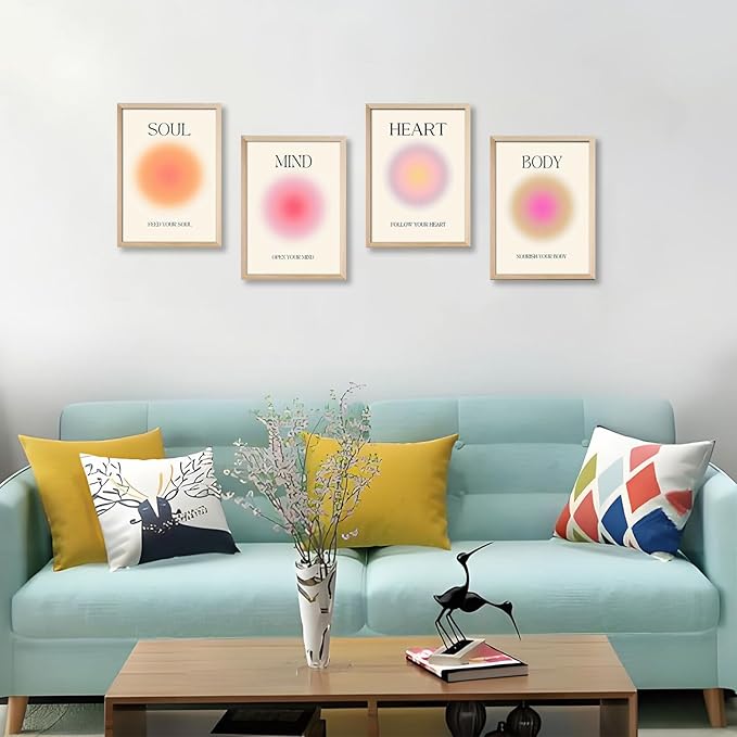 Framed 4 colorful abstract halo posters angel number positive energy inspirational language inspirational wall art bedroom girls room pink decoration living room bedroom apartment hotel The Modern Concise Style dormitory 12x16inchX4