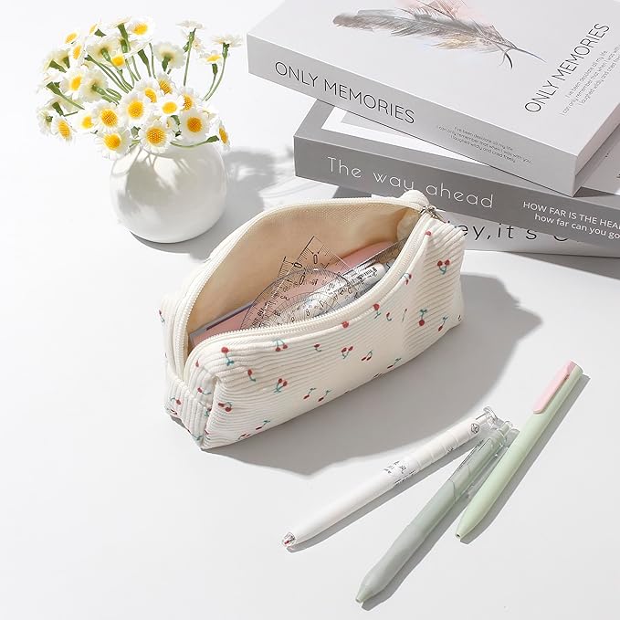 Pencil Case Lightweight Aesthetic Pen Case Office College School Storage Bag Pouch Holder Box Organizer Makeup Pouch Cosmetic Bag for Girls Boys Kids (Flowers-Cherry)