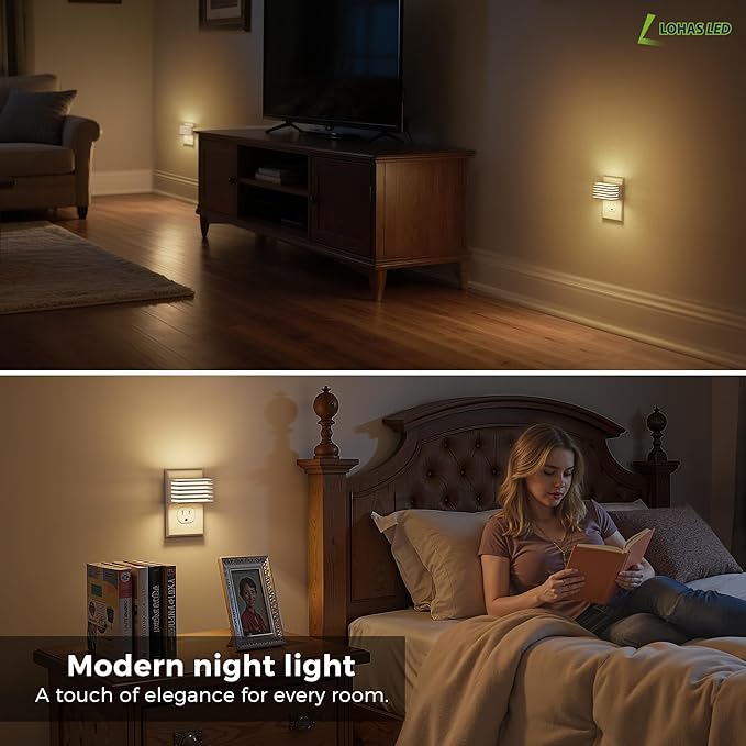 L LOHAS LED Night Lights Plug into Wall, 2 Pack Modern Night Light with Dusk to Dawn Sensor, Dimmable Plug in Night Light, Adjustable Brightness, 3000K Soft White for Bedroom Bathroom Hallway