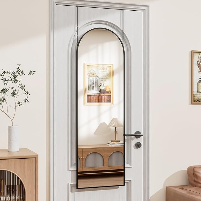 Rowjut Full Length Door Mirror, Wall Mounted Wall Mirrors, 50"X16" Arched Behind Door/Full Length Mirror for Use in Living Rooms, Rooms, Bedrooms, Cloakrooms, etc. (Black)