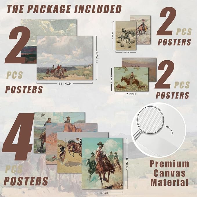 Uniro Western Decor Vintage Western Cowboy Wall Art, Farmhouse Wall Decor Cowboy Oil Painting Pictures Aesthetic, Rustic Old West Southwestern Artwork Prints for western Bedroom Bathroom Gallery decor - UNFRAMED