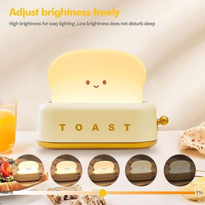 QANYI Small Table Lamp, Cute Toast Bread LED Bedroom Nightstand Light with Timer and Rechargeable, Cool Birthday Gift for Baby Kids Children Girls Boys