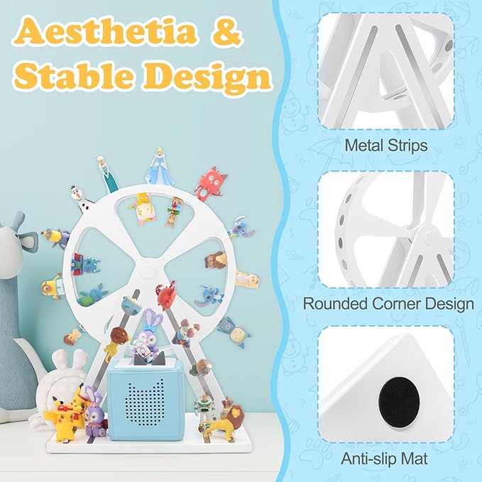 for Tonies Box Organizer Storage Shelf 360° Ferris Wheel, Magnetic Floating Shelves for Generation 1 & 2 Player Tonies Figures Characters, Display Collection 50~70 Characters