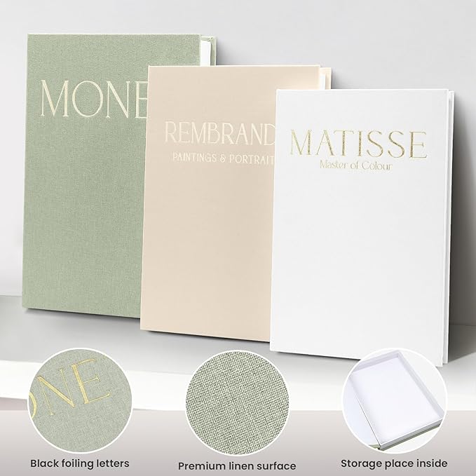 Decorative Books for Home Decor- 3Pcs Linen Decorative Boxes for Aesthetic Room Decoration, Modern Fake Book Storage Boxes for Coffee Table, Bookshelf or Mantle Decor, Sage