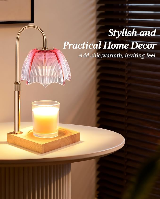 Candle Warmer Lamp with Timer Dimmable Adjustable Height, Cozy Home Decor House Warming Christmas Birthday Gifts for Women, Flower Candle Lamp Wax Melt Warmer for Scented Jar Candles, Gradient Pink
