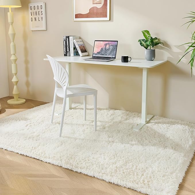 Fluffy Area Rugs for Bedroom - Soft Plush Shag Rug for Living Room Nursery Kids Room - Non Slip Fuzzy Shaggy Floor Carpets for Girls Boys Play Room Dorm Decor (White, 4' x 6')