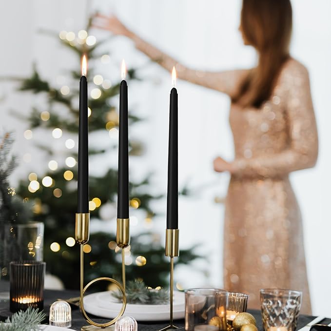 4 Pack Black Taper Candles - Taper Candles 10 Inch Dripless, Smokeless & Unscented - 8 Hours Long Burning - Hand Poured Tall Candlesticks - Ideal for Weddings, Dinner Parties, and Home Decor