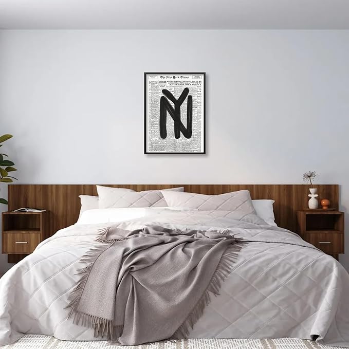 Black and White Newspaper Wall Art Vintage New York City Poster Trendy Minimalist Aesthetic Canvas Prints 12X16 inch Black Framed for Apartment Bedroom Wall Decor