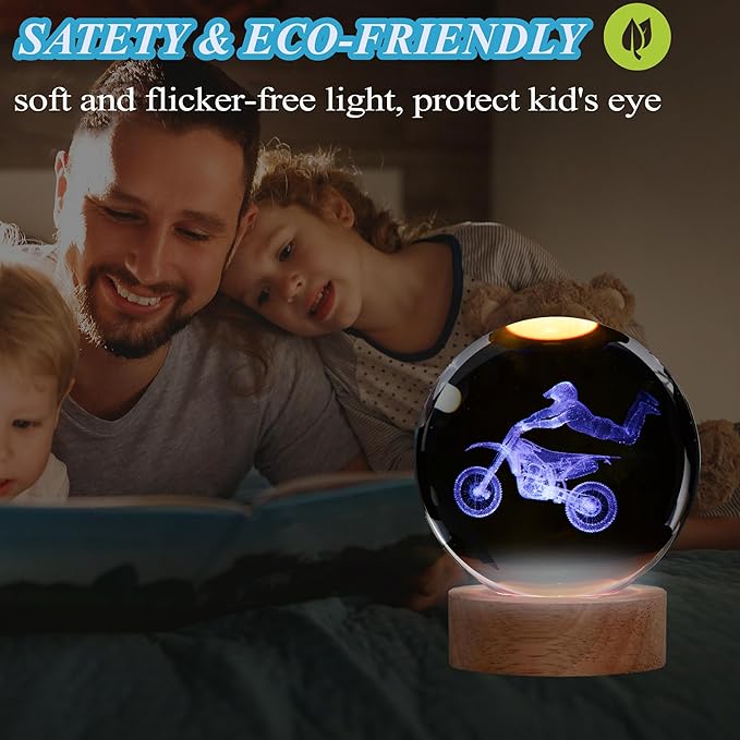 Dirt Bike Night Light, Dirt Bike Gifts, 3D Crystal Ball Dirt Bike Lamp with Remote Upgraded 3.15 Inch with 16 Color for Birthday Xmas Cool Figurines Motor Bike Gifts for Room Decor Boys Girls