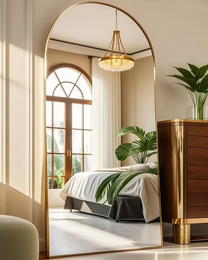 NEARBYSD Oversized Full Length Mirror, Arched Body Mirror with Aluminum Stand, 76"x34", Hanging or Leaning, Wall Mounted, Gold