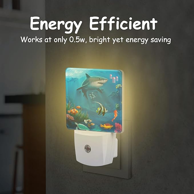 Tropical Underwater World Night Light,Shark Turtle Fish Jellyfish Plug-in Night Light Auto Dusk-to-Dawn Sensor Energy Efficient LED Lamp for Room Decor,Hallway,Kitchen,Bathroom,Nursery,Stairs