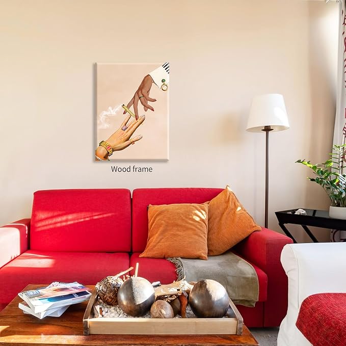 Beige Vintage Abstract Canvas Poster Modern Surreal Trippy Wall Art Unique Eclectic Prints 24X36 inch Framed for Bed Living Room Gallery Wall Decor