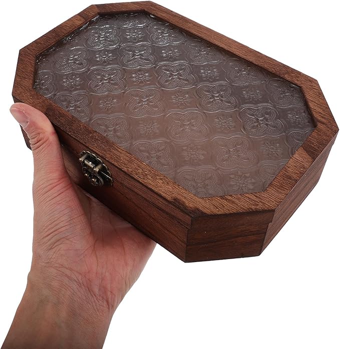 Zerodeko Wooden Display Box with Hinged Lid Small Octagonal Wood Storage Box Vintage Makeup Organizer for Vanity Decorative Keepsake Storage for Jewelry and Trinkets