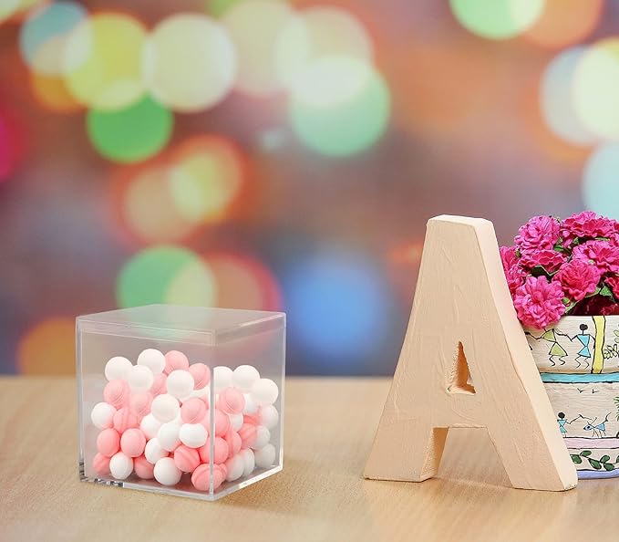 Acrylic Box, Dedoot 4 Pack Acrylic Small Box with Lid 2.3x2.3x2.3 Inch, Clear Plastic Square Cube Box Storage Organizer for Wedding, Party, Treats, Coin, Jewelry Accessories, 60x60x60mm