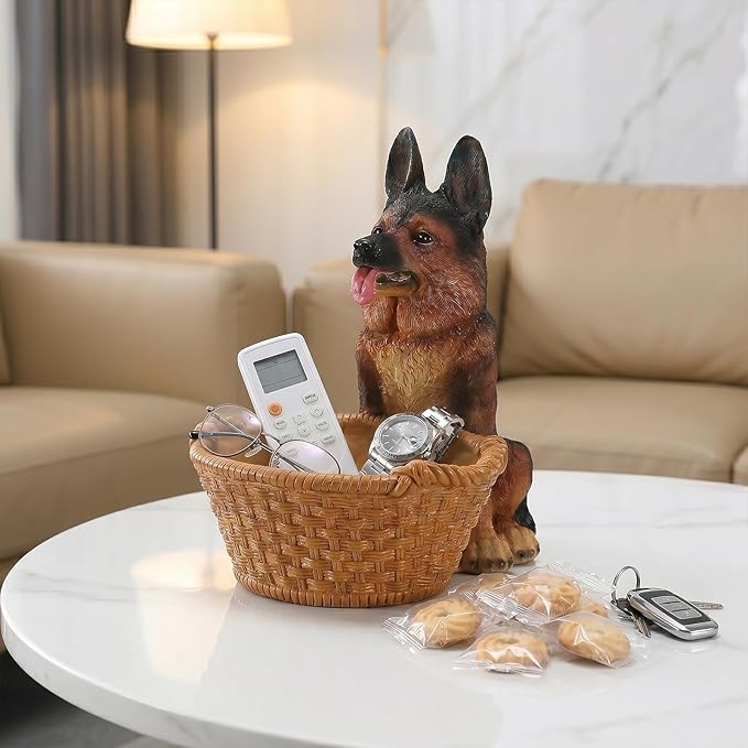 Dog Resin Storage Basket, Desktop Organizer for Remote & Keys, Cute Home Decor Tray, Ideal present for Pet Lovers.(German Shepherd)