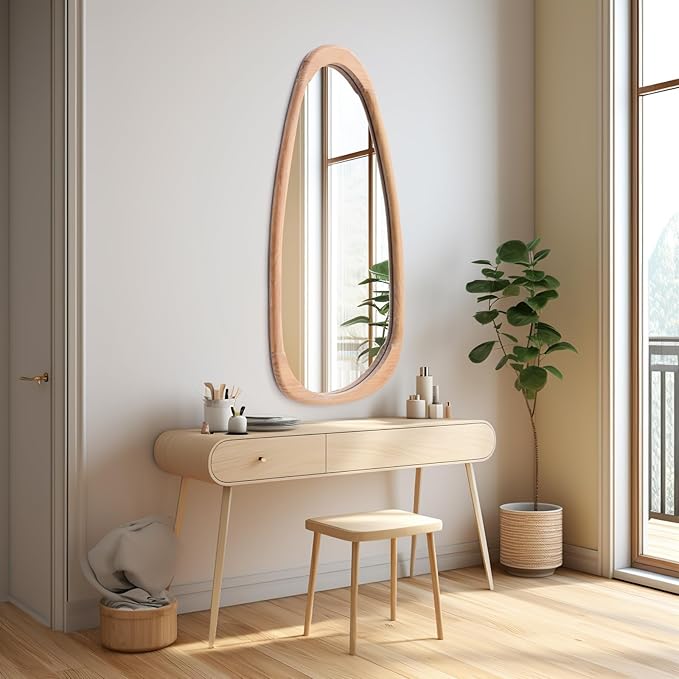 sawsile Irregular Full Length Mirror for Bathroom,Wood Asymmetrical Rustic 19x 42 inch Farmhouse Vanity Unique Decorative Large Full Body Mirror for Entryway,Bedroom,Living Room,Washroom