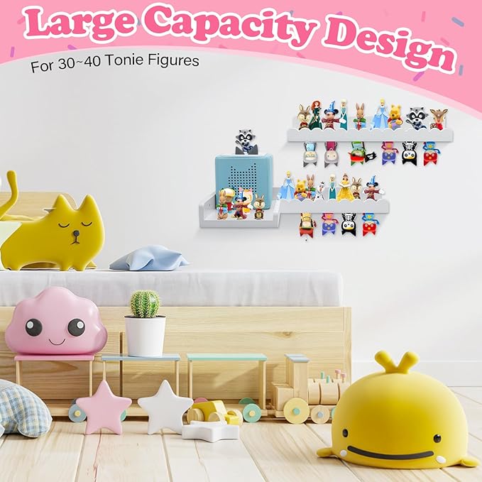 90° Bookshelf for Tonies Box Storage Wall Corner, Magnetic Floating Shelves Compatible with Organizer for TonieBox 1/2 Player Tonies Figures, Display Collection 30~40 Tonie Characters