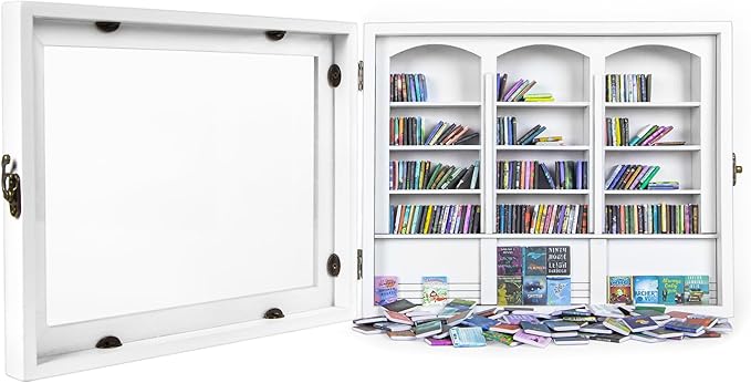 Anxiety Mini Bookshelf Mini Books with 300PCS Mini Bookshelf Shake Away Your Anxiety Wooden Miniature Book Library for Stress Relief, Home and Office Decor, Unique Gift for Book Lovers - White