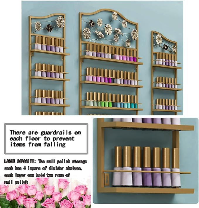 Metal Wall-mounted Nail Polish Storage Racks Nail Polish Display Rack Wall-Mounted Shelf Organizer Storage Holder Metal Floating Shelf Ledges Combination Shelf for Essential Oils,Perfume,Makeup Bottle