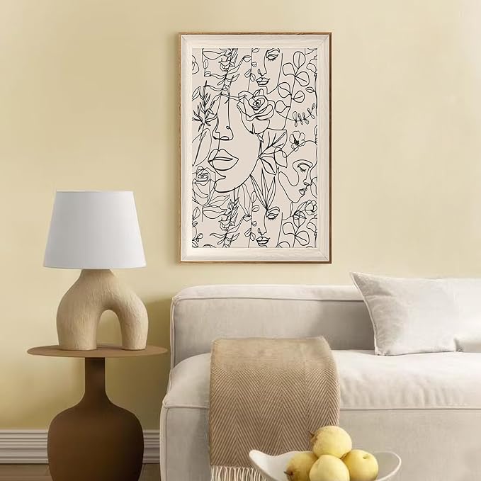 ASTRDECOR Abstract Framed Wall Art, Minimalist Boho Art Prints Women Portrait Line Art Wall Decor, Mid Century Wall Prints, Boho Wall Art Canvas for Living Room, Bedroom - 20''x30''