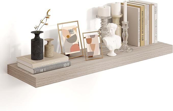 Heimlove 36 Inch Floating Shelves for Wall,10 Deep Grey Wood Shelves with Invisible Brackets,Wall Mounted Storage & Display Shelves for Bedroom,Living Room,Kitchen,Office