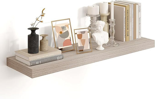Heimlove 36 Inch Floating Shelves for Wall,10 Deep Grey Wood Shelves with Invisible Brackets,Wall Mounted Storage & Display Shelves for Bedroom,Living Room,Kitchen,Office