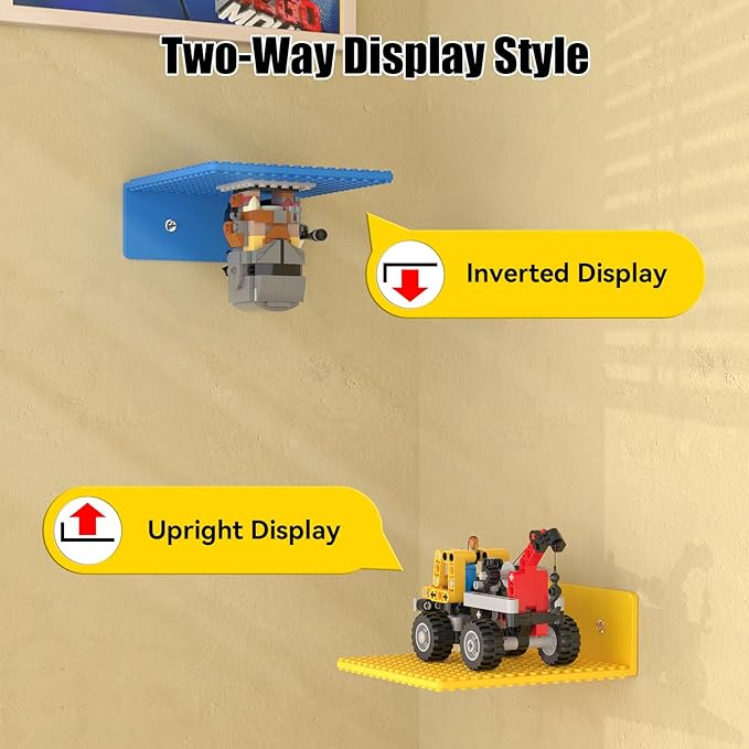 8-Pack Small Floating Shelves for Wall Compatible with Lego Building Bricks, 5x5.5inch Dual‑Sided 16x17 Studs for Toy Brick Storage and Display, ABS Display Shelves for Room Decor, Multicolor