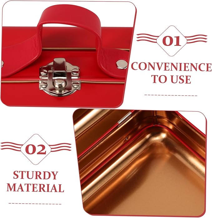ULTECHNOVO Mini Suitcase Storage Box Compact Iron Handheld Container for Toys Makeup and Jewelry for Travel Boys and Girls and Home Organization Red