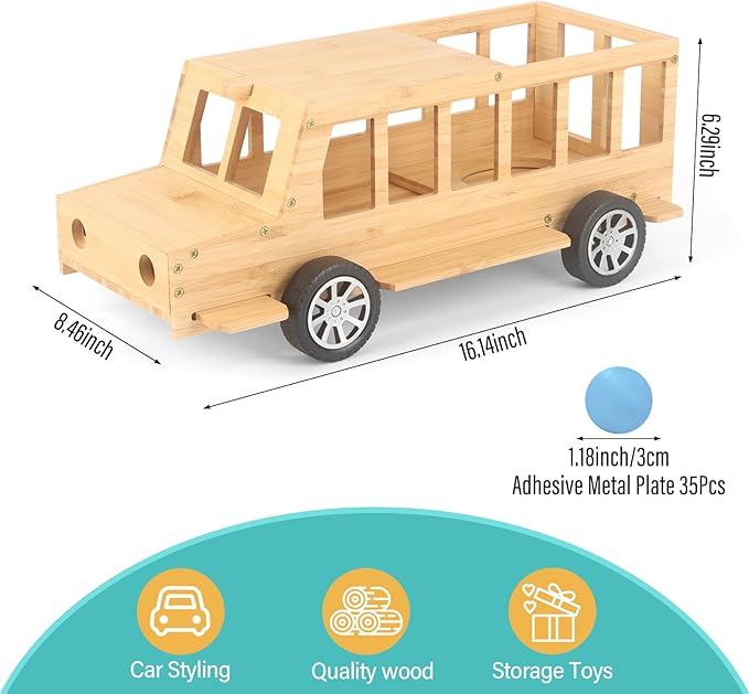 Bus for TonieBox 1/2Shelf Storage Holder for Tonies Figures, Car Organizer for Tony Box Display for 35 Tonie Characters(with 35Pcs DIY Magnetic Adhesive Metal Plate) for Children