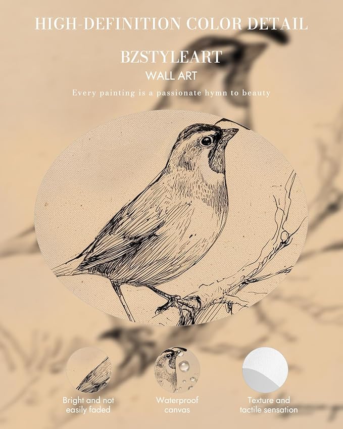 Bzstyleart Vintage Wall Art Decor for Living Room, Vintage Gold Framed Wall Art California State Bird, Framed Sketch Painting, Room Decor Aesthetic, Canvas Prints for Apartment Office, 12L x 16W