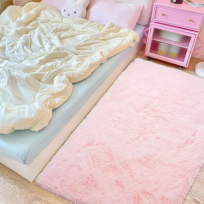 Fluffyrug Pink for Girls Room: Fuzzy Fug for Kids Room - Furry Rug Bedroom Decor（4x6 Feet Pink