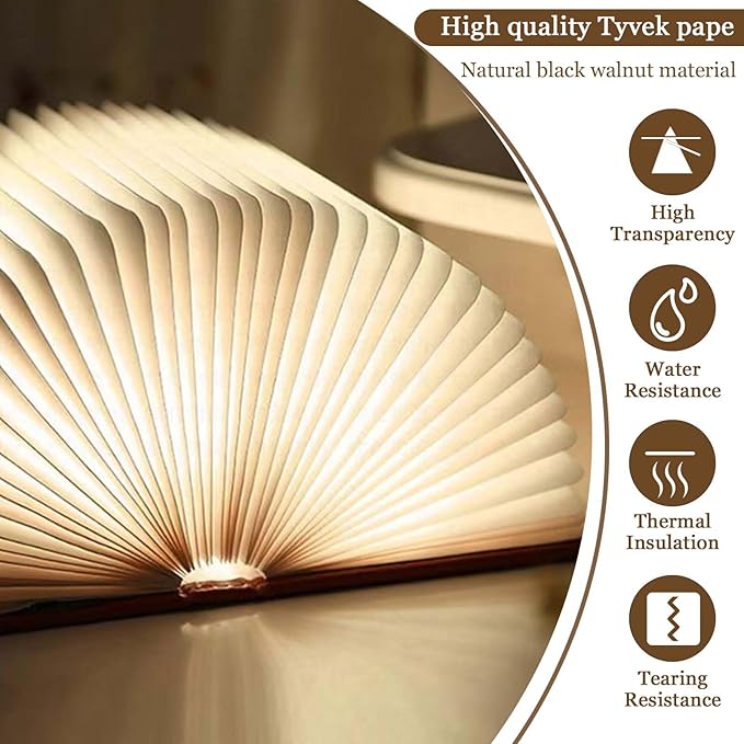 Anwick Lamp Book Large Size Folding Mood Light, Novelty LED Night Light, USB Large Capacity Rechargeable Wooden Table Lamp