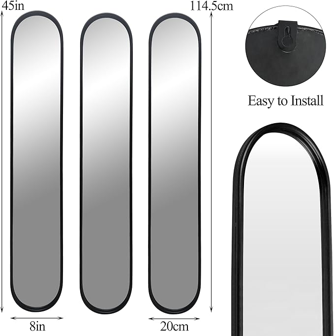 OUSHUAI Black Full Length Oval Mirror, 3-Pack Narrow Capsule Long Mirrors with Metal Frame for Dressing, Hallway, Living Room, Entryway Wall Decor