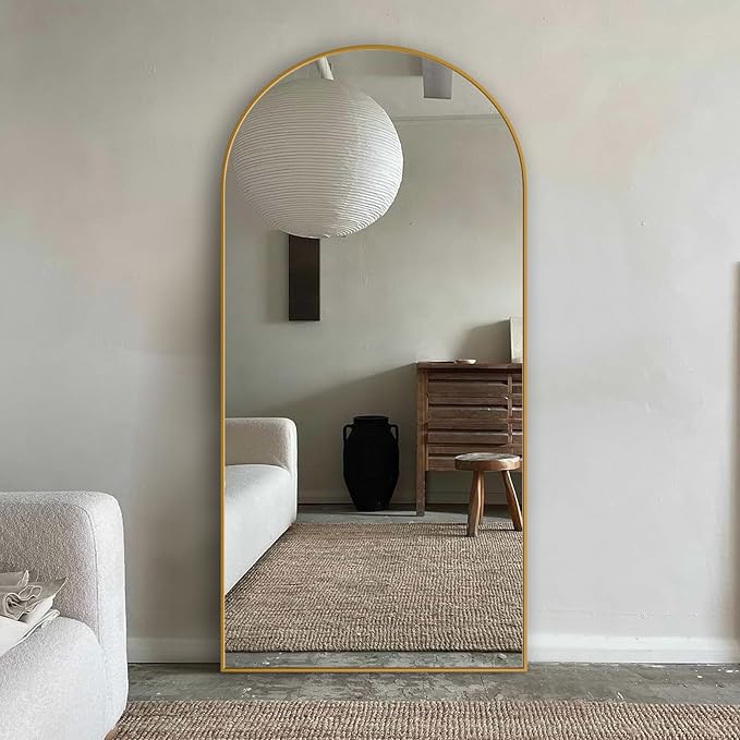 SUNQUEEN 76"x34" Floor Mirror Full Length, Arched Full Length Mirror with Stand, Full Body Mirrors for Bedroom Living Room or Cloakroom Gold