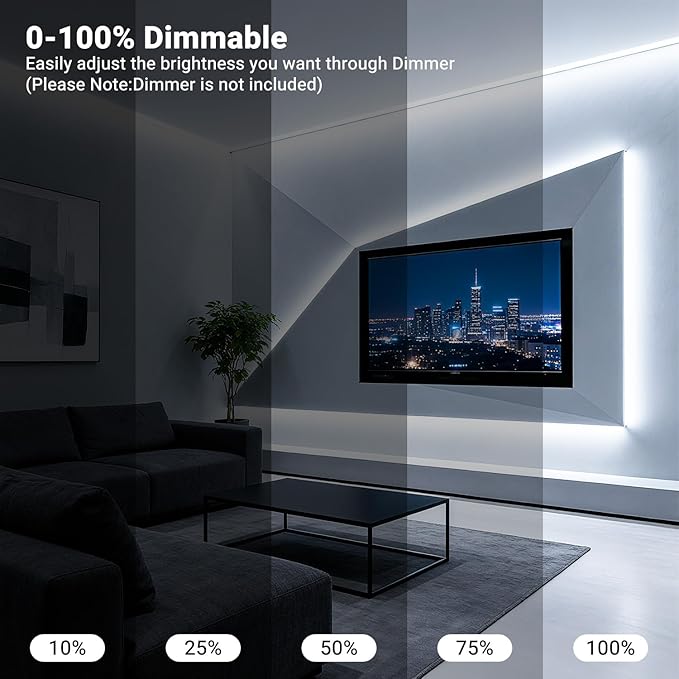 DAYBETTER 16.4FT Dimmable COB led Strip Light, High Brightness led Lights, 6500K Bright Daylight White, 24V, 140 LEDs, Flexible LED Tape Light Suitable for Bedroom, Kitchen, and DIY Home Decoration