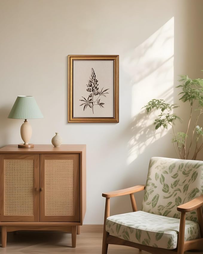 Bzstyleart Vintage Wall Art Decor for Living Room, Canvas Framed Flowers Wall Art, Gold Framed Artwork, Sketching Painting Picture Travel Artwork for Home Decor Aesthetic, Texas Upinus, 12L x 16W