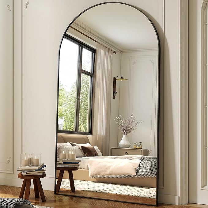 XRAMFY 86"x40" Arched Full Length Mirror Floor Mirrors with Aluminum Alloy Frame Free-Standing Wall Mounted Floor Mirrors or Large Dressing Mirror, Black Mirror Full Length