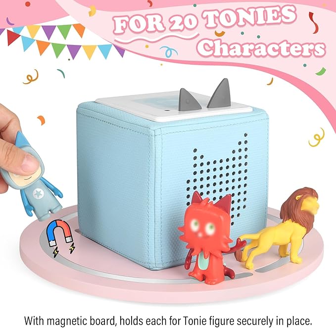 360° Round Turntable for Tonies Box 1/2 Organizer Storage Shelf, Magnetic Stand Holder for Toniebox Player Tonies Figures, Display Collection 10~15 Tonie Box Characters (Pink)