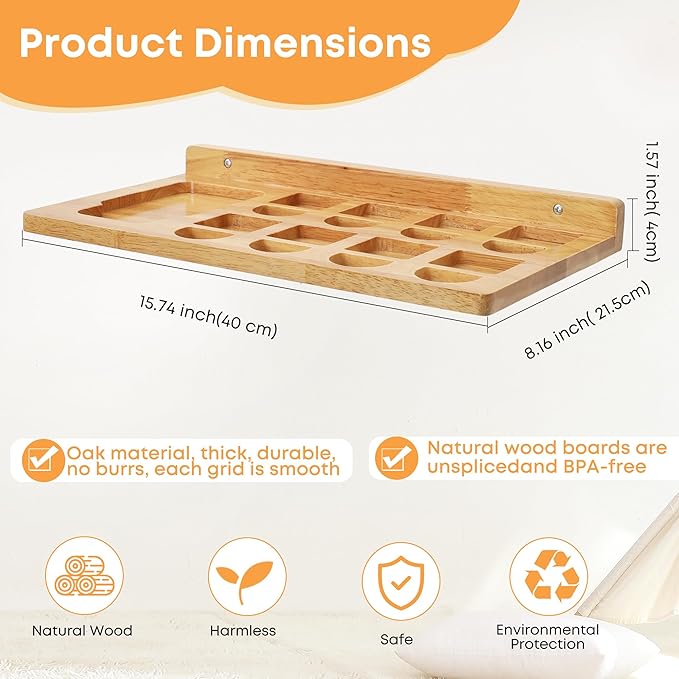 Floating Shelves for Little Tikes Story Dream Machine,Wall Shelf for Little Tikes Projector Books Audio Play Character Storage Tray Organizer for Toddlers and Kids Girls Boys,Oak(Natural Wood)
